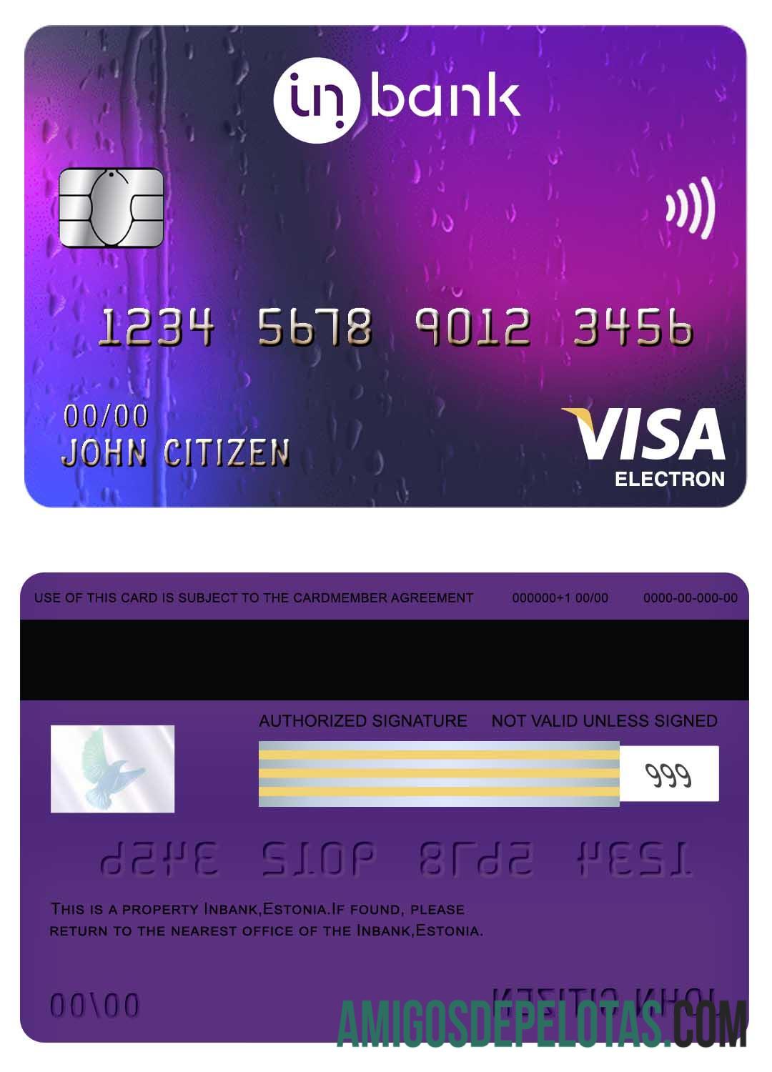 Cartão Inbank Visa Electron da Estônia amostra